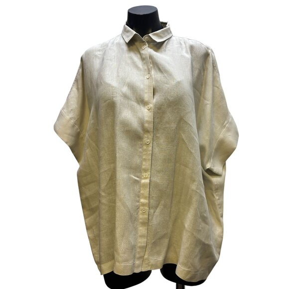 Lafayette 148  Linen Blouse Tan XL Button-Down Relaxed Fit - Picture 1 of 5